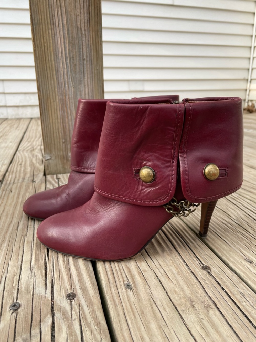 Nine West Burgundy Fold-Down Cuff Ankle Booties